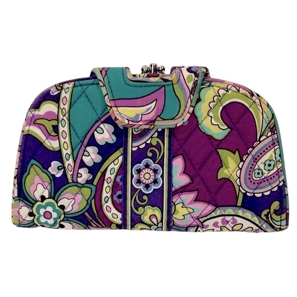 Vera Bradley Kiss N Snap Wallet/Clutch Paisley Jamboree Purple/Green/Pink GUC